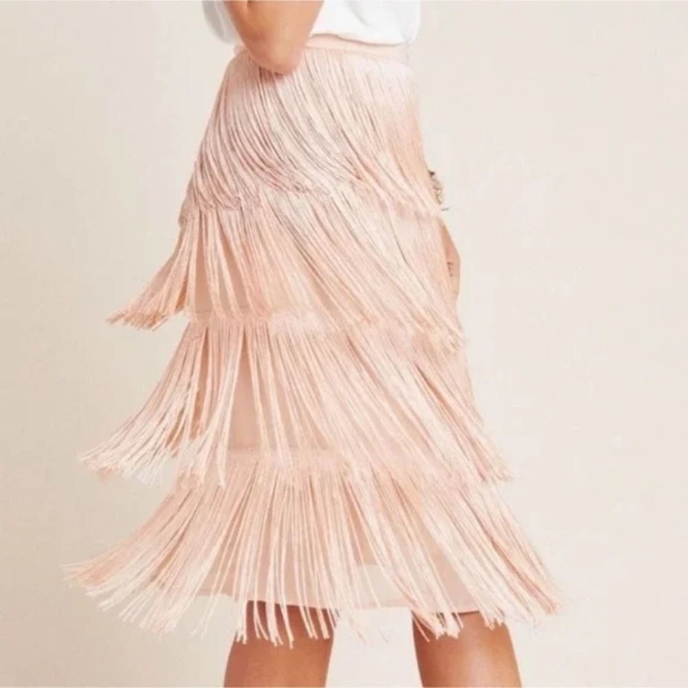 NWOT Anthropologie Maeve Fringe Blush Skirt Size 6